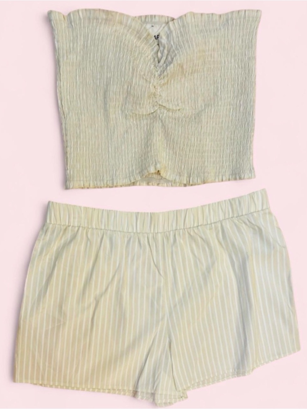 Coastal Striped Beige Two Piece Set Tube Top and Shorts Size Large